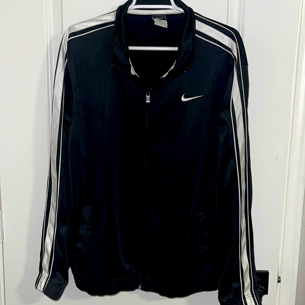Nike Jacket (Black) (White Stripes) (Zip Up Jacket) (Men’s - Medium)